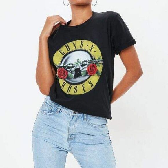 Guns N Roses Missguided Graphic Fringe Crop Top 80's Rock Size Medium - Picture 5 of 5
